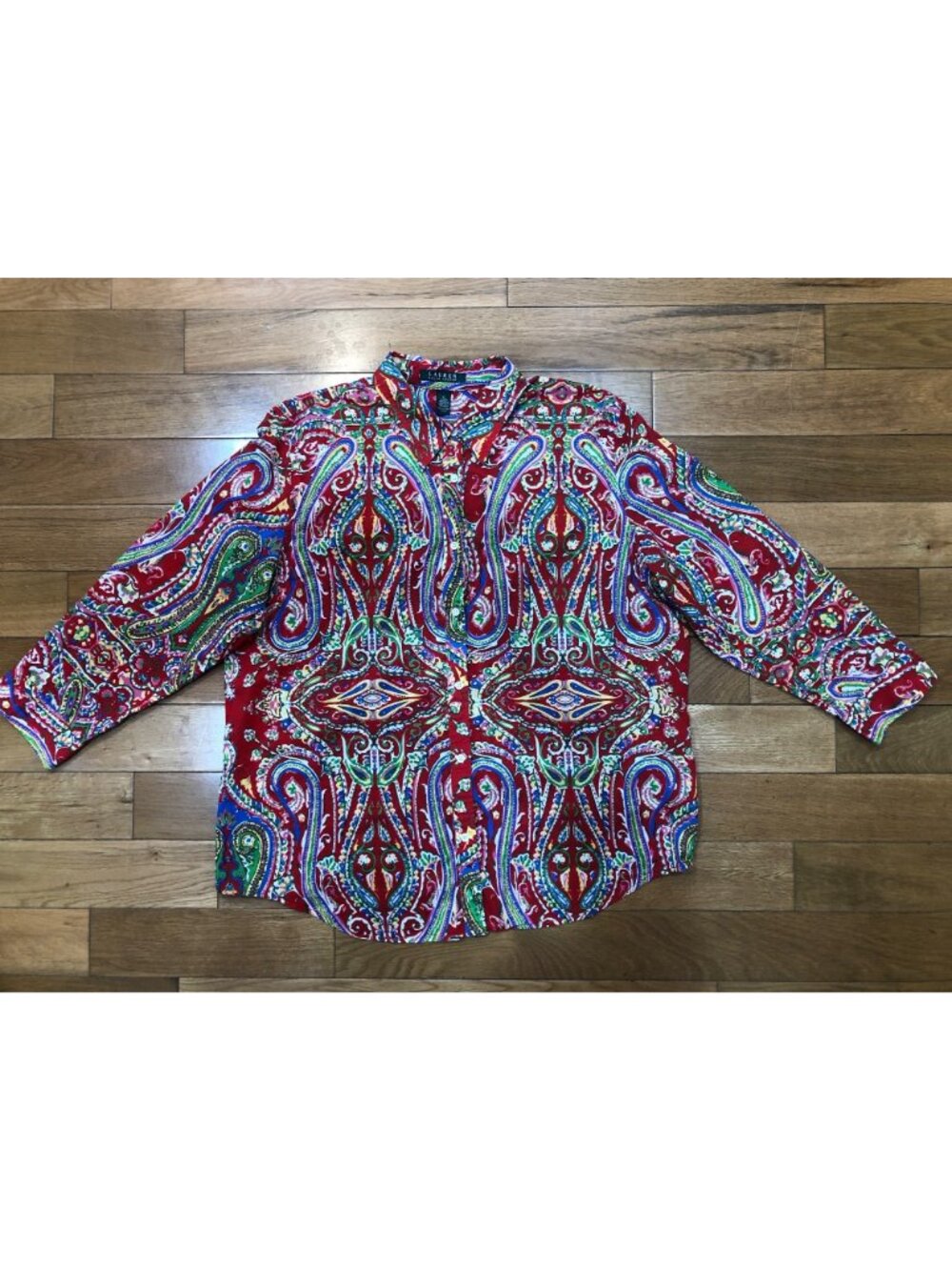 Vintage Lauren Ralph Lauren Featherweight Red Paisley Button Down Shirt Size XL - Picture 6 of 9